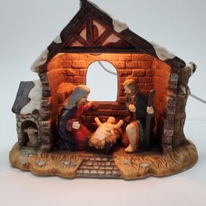 Vintage Lighted Ceramic Nativity Scene Manger Stable Christmas Decor Glows